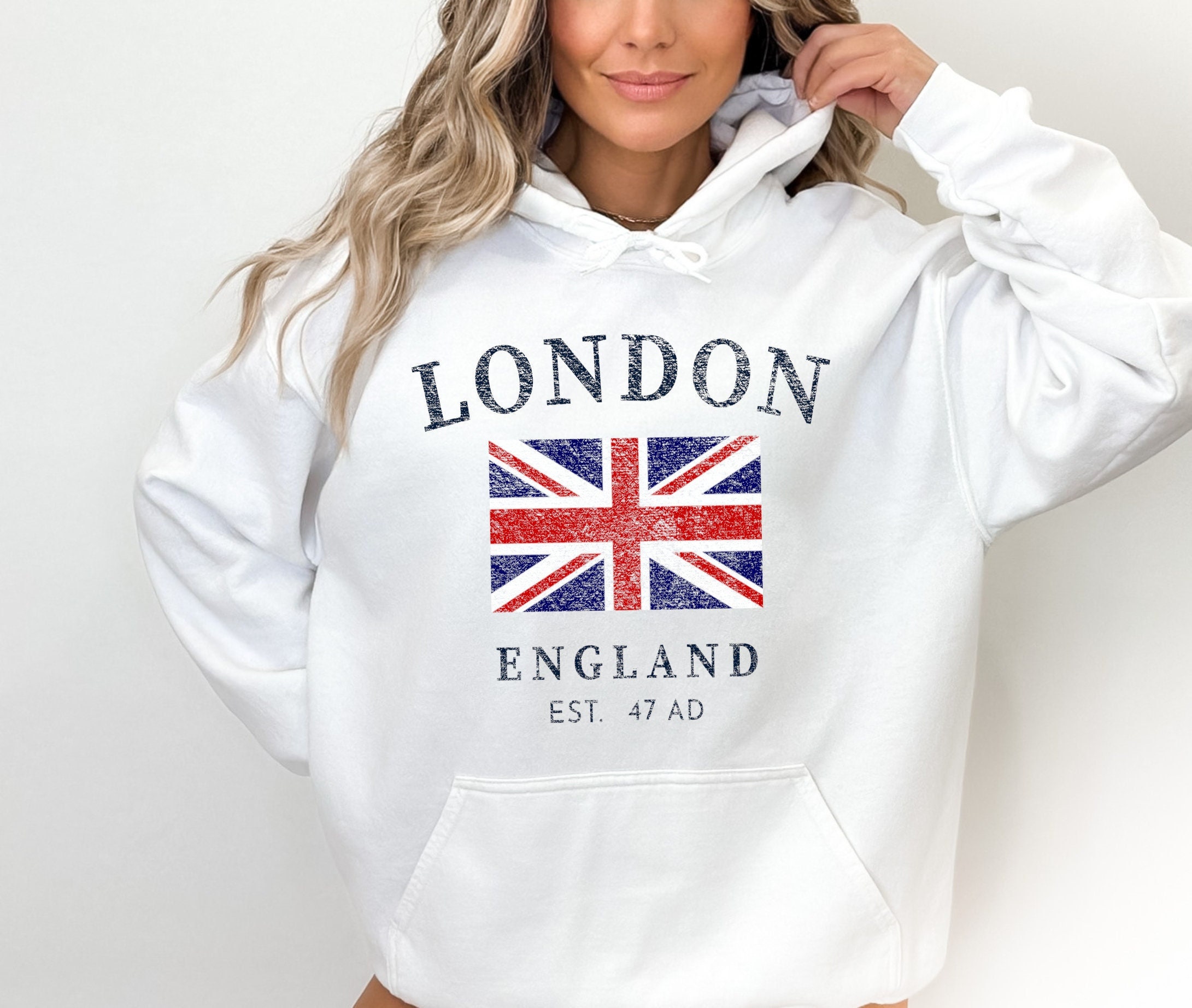 Itzu London England Felpa Con Cappuccio E Zip Intera In Cotone Union Jack Da Uomo Grigio Chiaro M 125410061