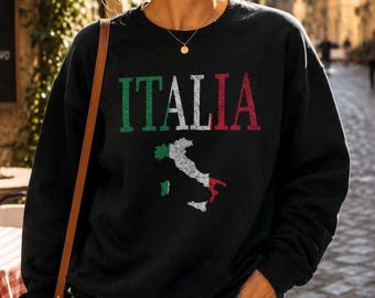 Sweat-shirt carte d'Italie, col rond souvenir de voyage en Italie