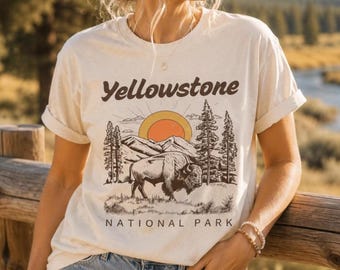 Yellowstone National Park Bison Tshirt, Retro Buffalo Travel Souvenir Tee