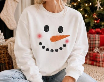 Sweat-shirt bonhomme de neige vieilli, pull de Noël vintage à col rond, pull de fêtes