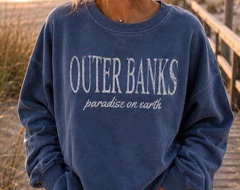 Outer Banks North Carolina Beach Crewneck Sweatshirt, OBX Comfort Colors Pullover