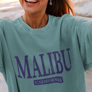 Suéter de gola redonda Malibu Beach California, presente, suéter tingido para presente