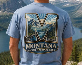 Maglietta del Parco Nazionale dei Ghiacciai del Montana, maglietta per avventure in montagna, souvenir di viaggio all'aria aperta