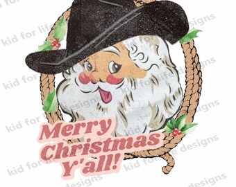 Papá Noel vaquero SVG PNG, imágenes prediseñadas de Papá Noel navideño del oeste para descarga instantánea