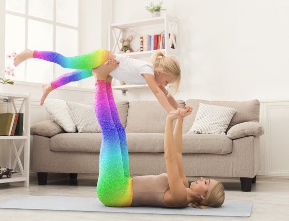 Mommy and Me Pastel Rainbow Leggings, Mommy Daughter Matching