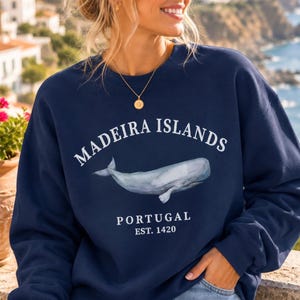 Sudadera con diseño de ballena de Portugal, regalo de las Islas Madeira con cuello redondo