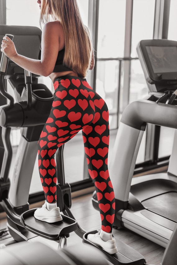 Red Heart Leggings, Valentines Day Leggings Gift for Her, Valentines Heart  Fitness Tights Yoga Pants, Stretchy Spandex Love Leggings 