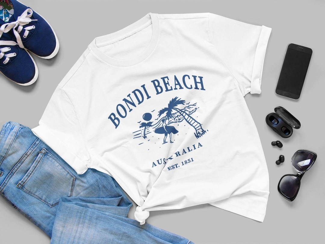 T-shirt Col V Fruit Of The Loom - Motif 'Bondi Beach Australia' En Arabe - Neuf Sans étiquette