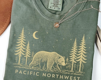 Pacific Northwest Bear at Night Comfort Colors® Tshirt Hiking Gift Tee