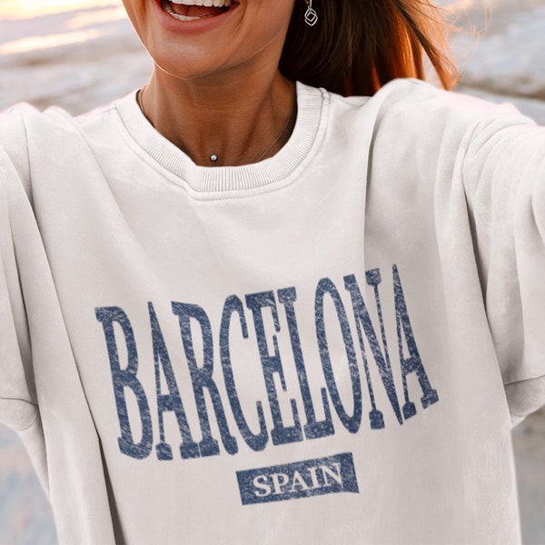 Barcelona Spain Sweatshirt, Womens Vintage Beach Crewneck Sweater, Spain Pullover Gift Souvenir