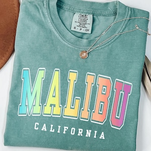 Malibu California Colorful Retro Beach Tshirt, Comfort Colors® Gift Tee