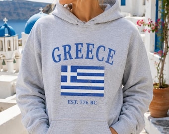 Felpa con la bandiera della Grecia, felpa da viaggio in Grecia, souvenir delle vacanze in Grecia, felpa regalo Atene Grecia