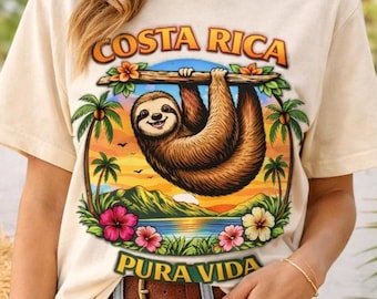 Maglietta da spiaggia Costa Rica Pura Vida Sloth Comfort Colors® in regalo