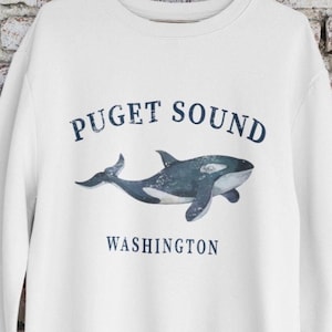 Puget Sound Whale Sweatshirt, Womens Washington Crewneck, Washington Pullover Shirt Gifts Souvenir