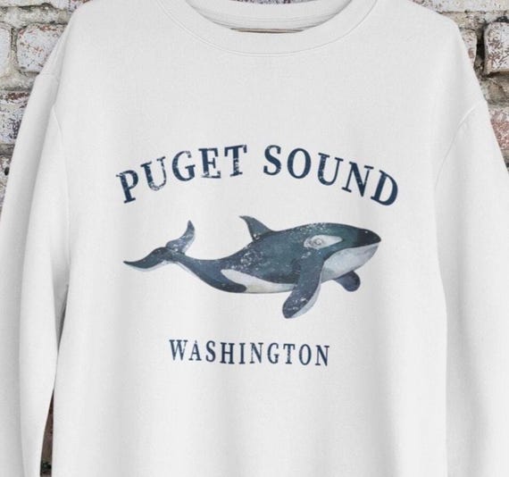 Puget Sound Whale Sweatshirt, Washington Coast Souvenir Crewneck