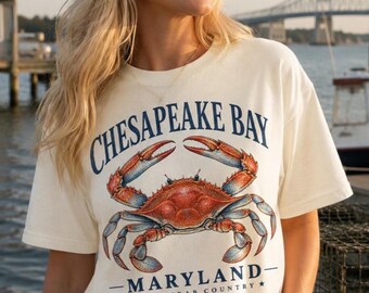 T-shirt Chesapeake Bay Maryland, T-shirt de voyage côtier avec crabe bleu