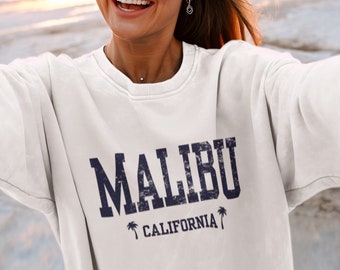 Malibu Beach Sweatshirt, Unisex California Palm Trees Shirt Crewneck Pullover Gift Souvenir