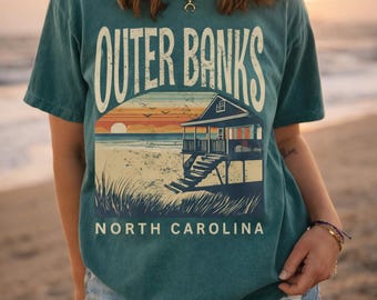 Maglietta con estetica costiera delle Outer Banks, maglietta retrò da spiaggia della Carolina del Nord, colori comodi, idea regalo