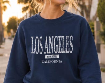 Los Angeles California Crewneck Sweatshirt, Distressed LA Pullover