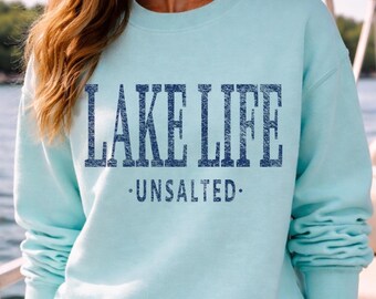 Felpa Lake Life Unsalted Comfort Colors, girocollo Pontoon Boat Life - Regalo