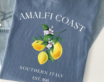 Camiseta suave para mujer con estampado de limones italianos de la Costa Amalfitana, camiseta del sur de Italia.
