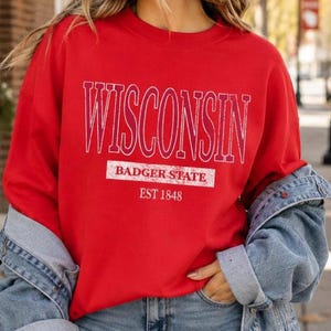 Wisconsin Crewneck Sweatshirt, Badger State Gift, University Style Pullover image 1