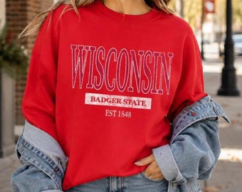 Wisconsin Crewneck Sweatshirt, Badger State Gift, University Style Pullover