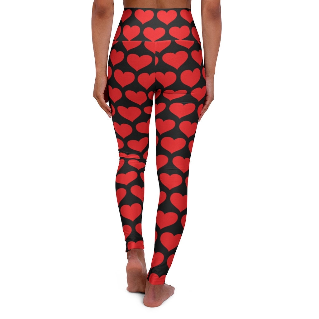High Waist Valentines Heart Leggings Red Hearts Yoga Pants | Etsy