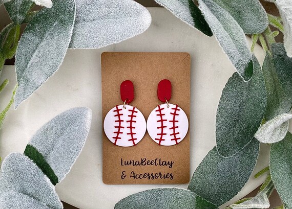 Baseball Studs Baseball Earrings Polymer Clay Earrings Personalized Baseball Earrings Handmade by Allie Baseball Dangles