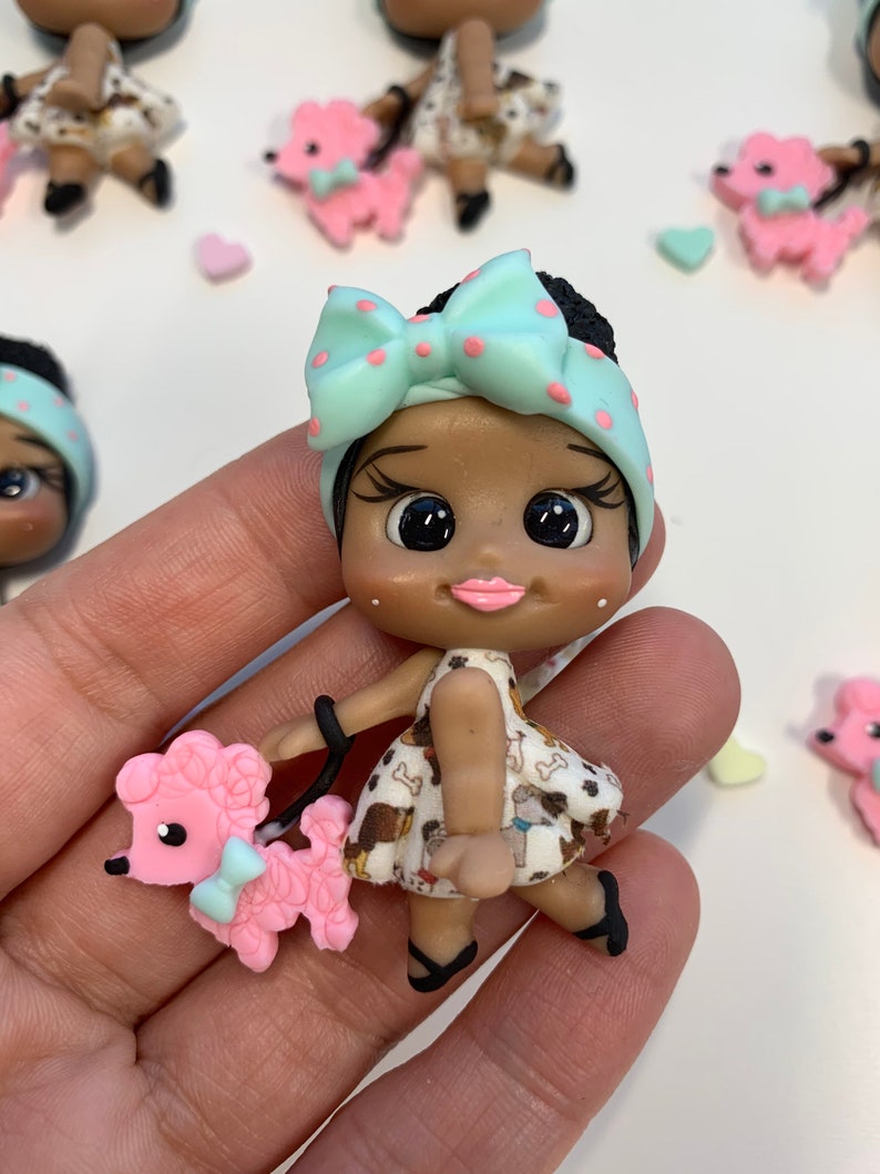 Flat Back Clay Center Ruby Girl and Pup Clay Embellishment DIY Craft