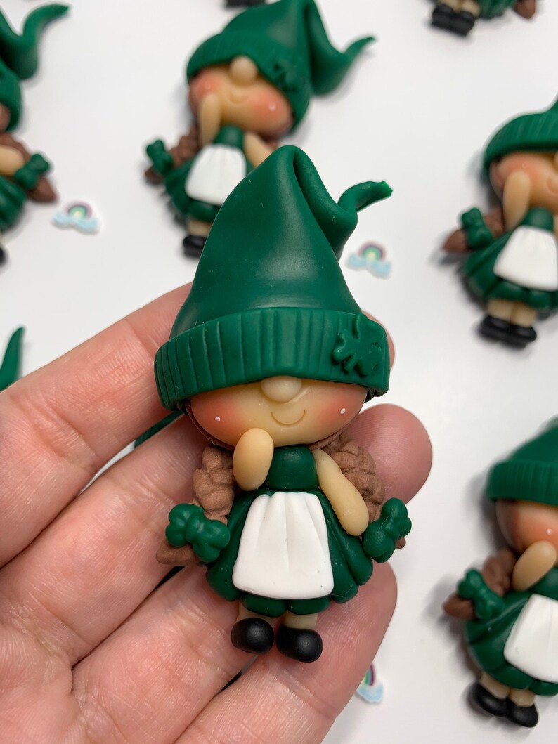 DIY Craft Clover The Lucky Gnome Clay Figurine Flat Back Clay Center