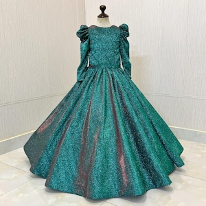 Diamond emerald dress -sparkly emerald green dress, flowergirl dress, girls party dress, birthday dress,photoshoot, christmas dress,