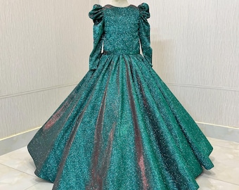 green emerald velvet dress Terani Pageant Dress 251GL4194