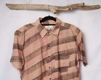 Chemise manche courte 100% coton à motif, imprimé au bloc, trait ou damier vintage