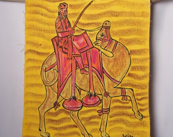 Peinture désert Pushkar unique sur Toile Épaisse - 38 x 45 cm - Acrylique et Craie Grasse
