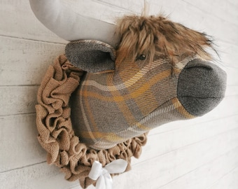 faux highland cow head wall decoration sewing pattern and tutorial.