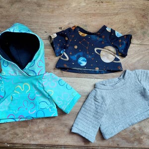 18" soft toy hoodie/sweater/t-shirt sewing pattern and tutorial pdf digital download.