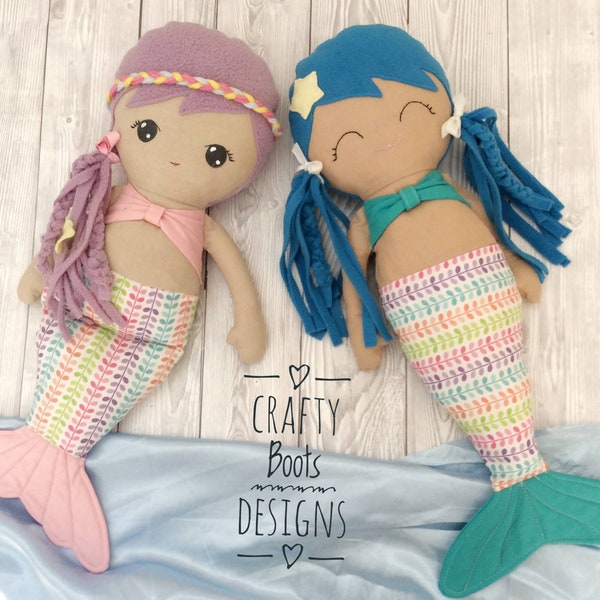 mermaid doll pdf sewing pattern and tutorial with two face and tail options