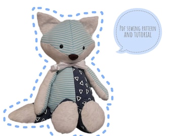 plush fox sewing pattern and tutorial, memory bear pattern pdf