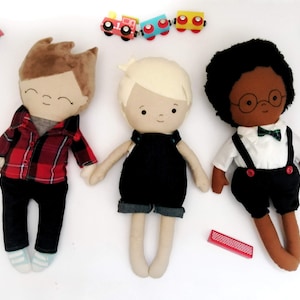 Boy Doll Sewing Pattern Bundle: 3 Faces, Hair & Outfits (PDF)