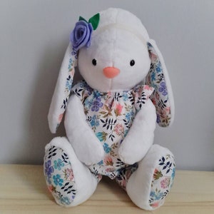 plushie bunny with romper sewing pattern and tutorial pdf