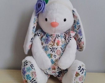 plushie bunny with romper sewing pattern and tutorial pdf