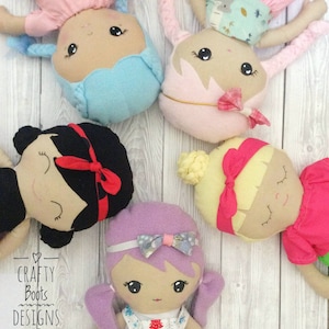 Doll sewing pattern bumper pack pdf sewing pattern & tutorial, doll pattern with 3 face option 3 hair styles and 2 outfits with accessories