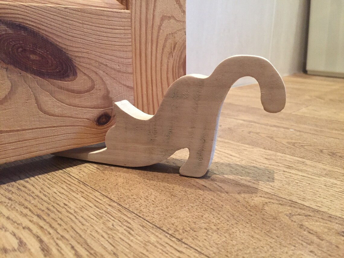 Reclaimed wooden cat door stop Etsy