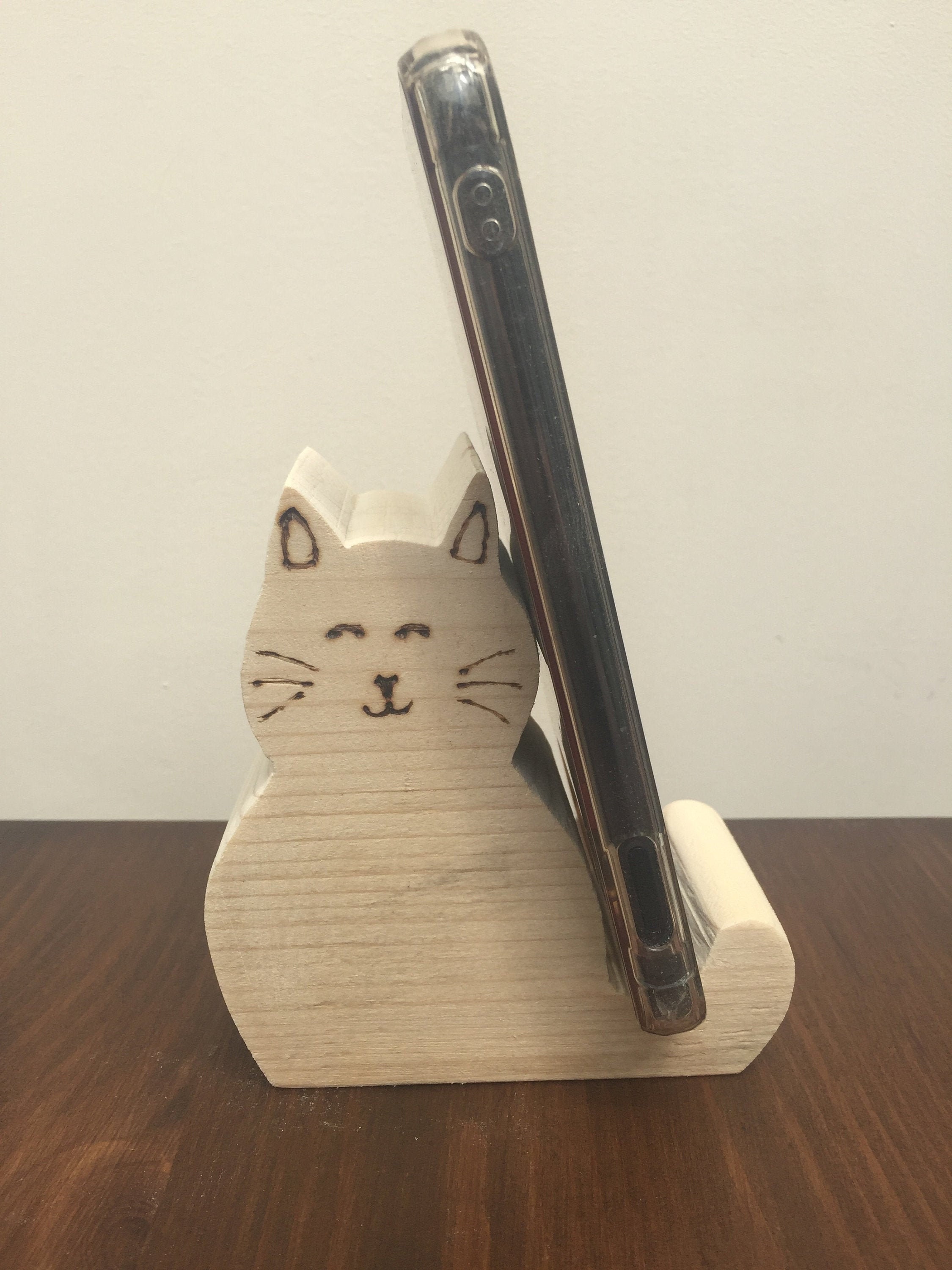 Handmade reclaimed wood cat mobile phone holder Etsy