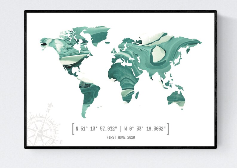personalised coordinates world map print travel gift etsy