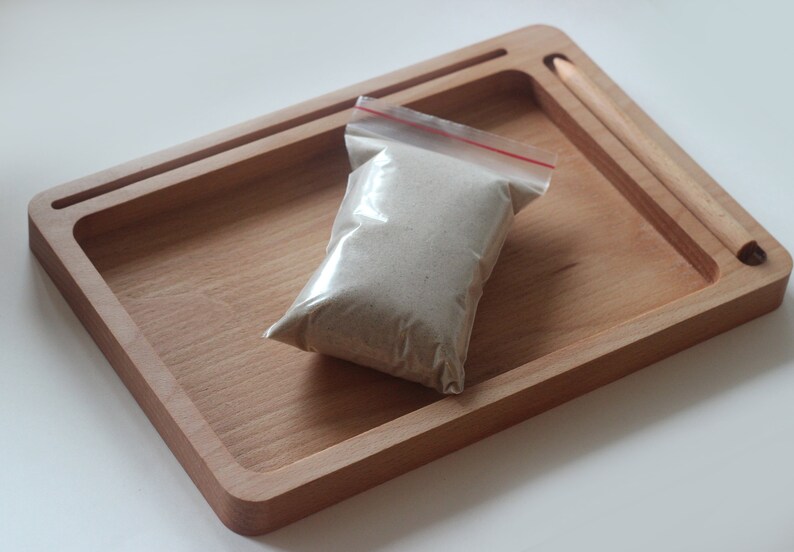 Sand writing tray Sand tray toys Wooden sand tracing tray with flashcard holder Montessori sand tray Waldorf educational toy