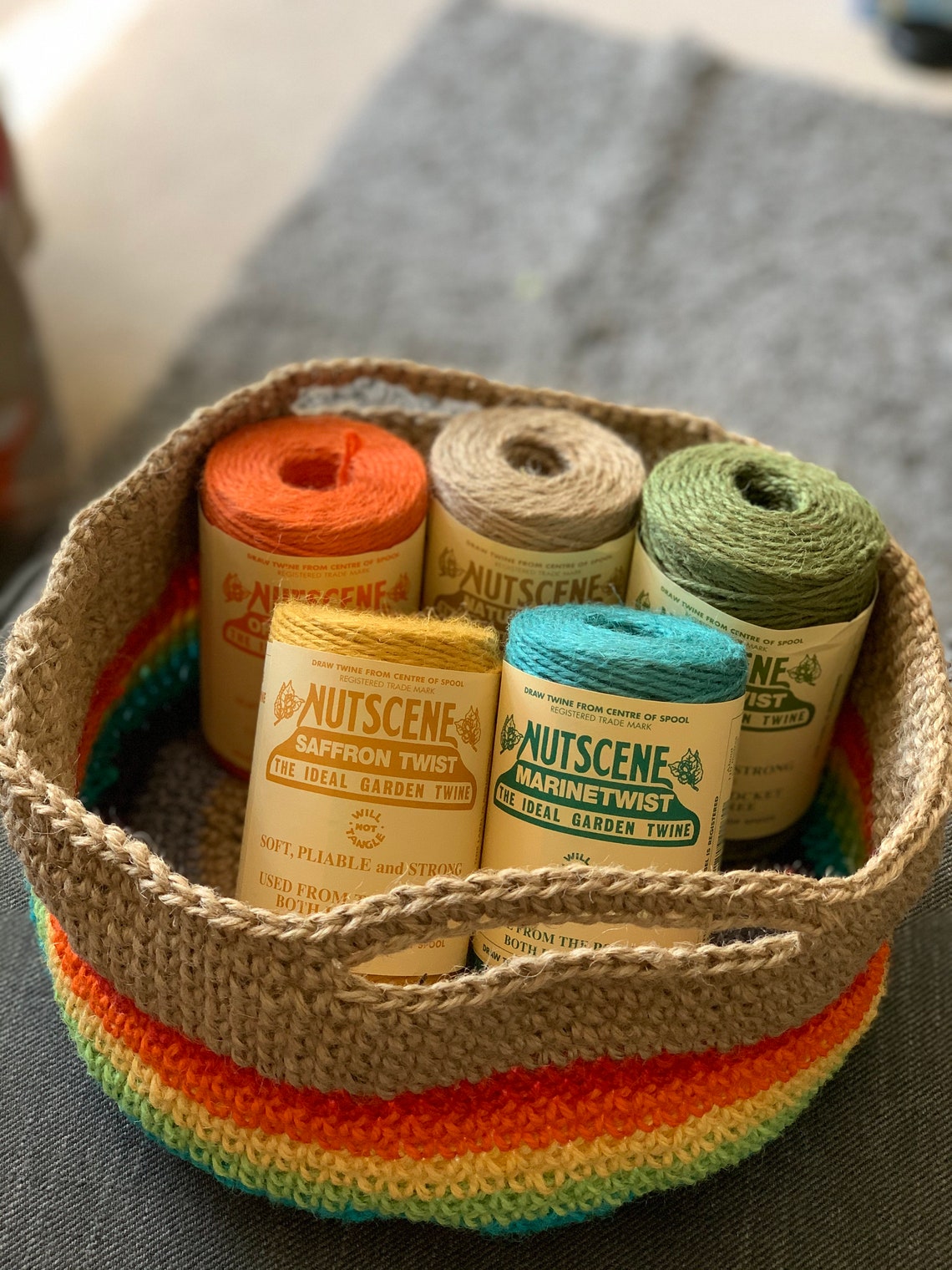 Twine basket large Rainbow Etsy