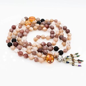 Peach Moonstone Mala with Beaded Tassel