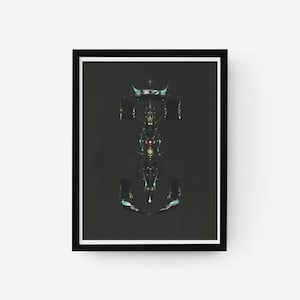 Puede incluir: Un diseño abstracto de un coche de carreras visto desde arriba, en negro y verde. El coche tiene una estrella en la parte superior y está sobre un fondo negro.